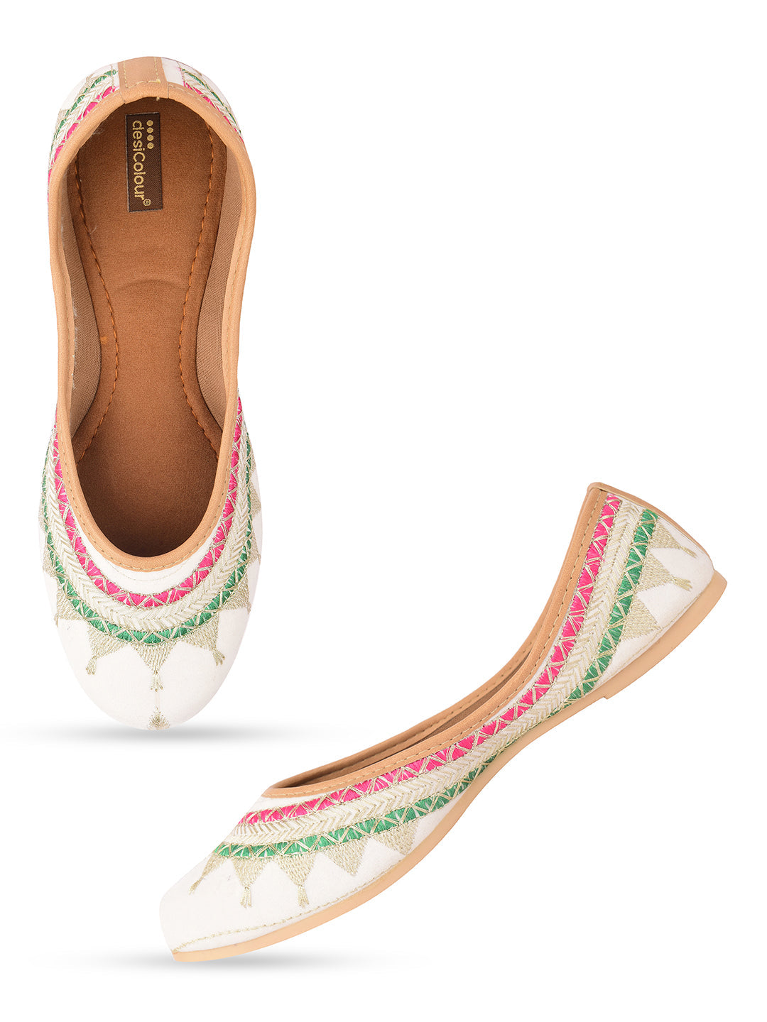 Desi Colour Women Indian Ethnic Footwear-White Zari Work