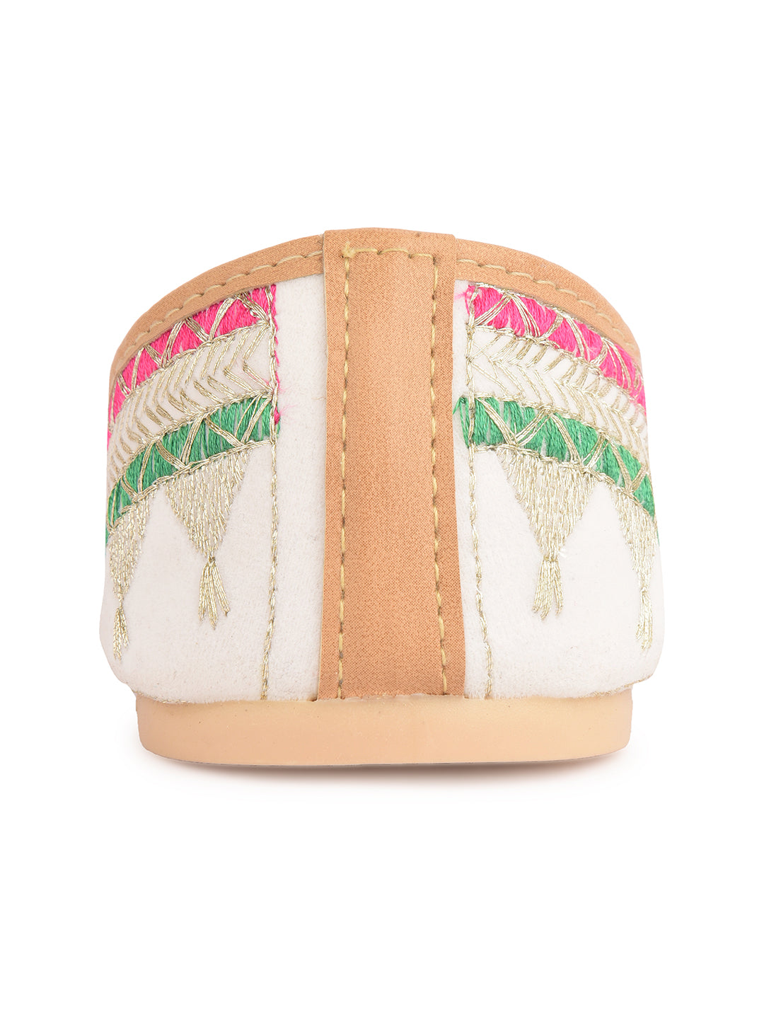 Desi Colour Women Indian Ethnic Footwear-White Zari Work