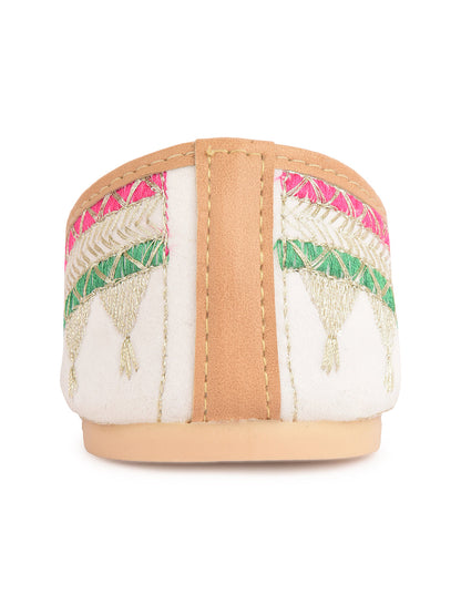 Desi Colour Women Indian Ethnic Footwear-White Zari Work