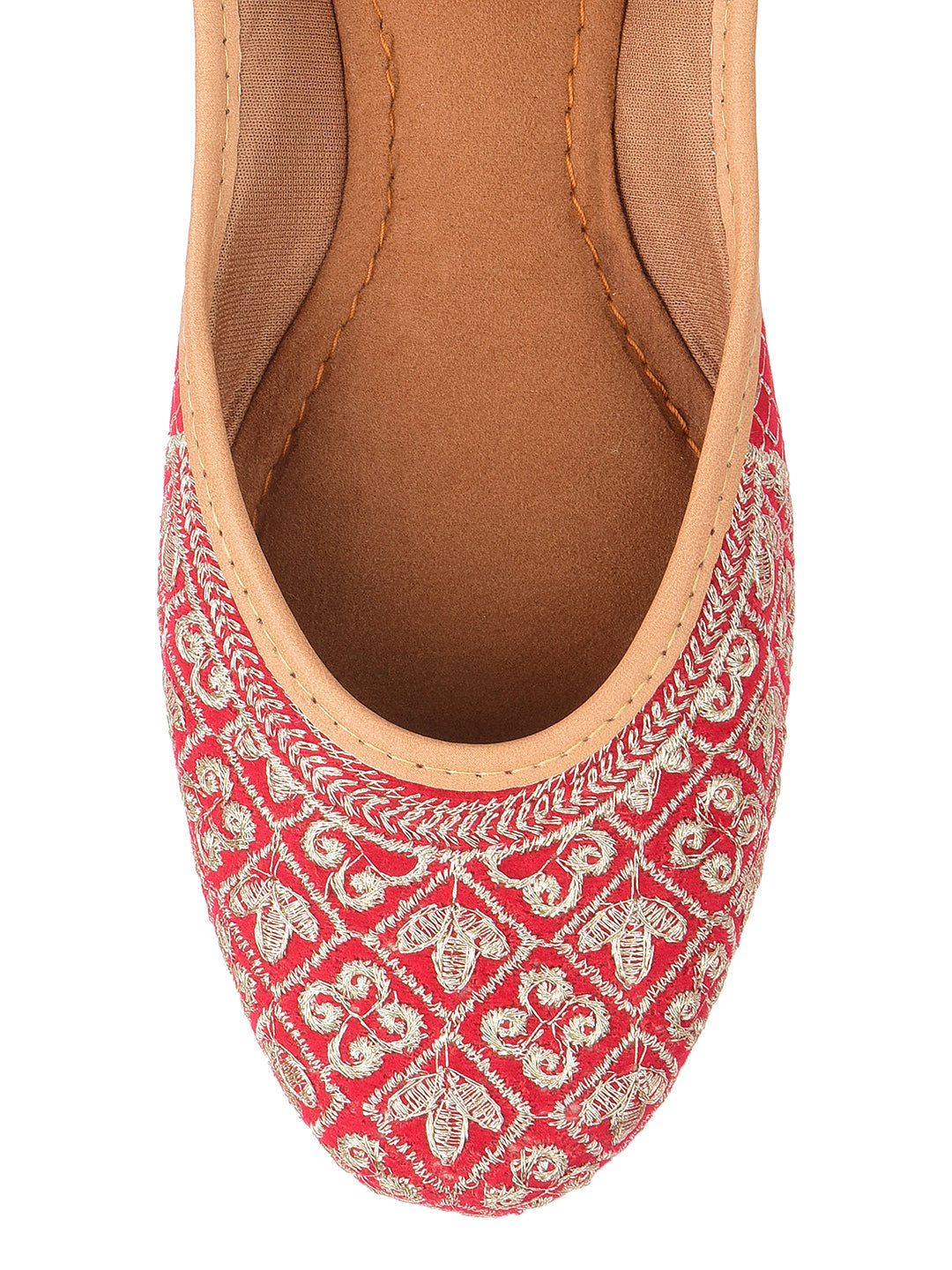 Desi Colour Women Indian Ethnic Footwear-Cushioned Red Zari Woek