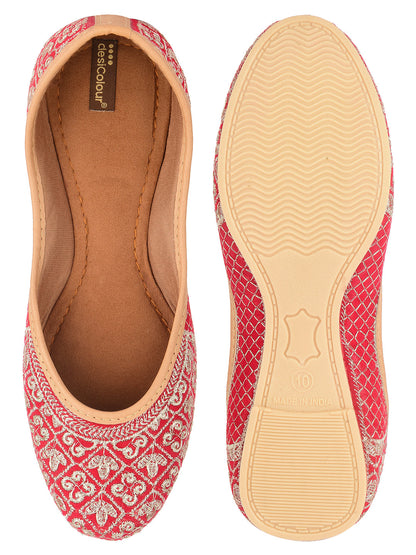 Desi Colour Women Indian Ethnic Footwear-Cushioned Red Zari Woek