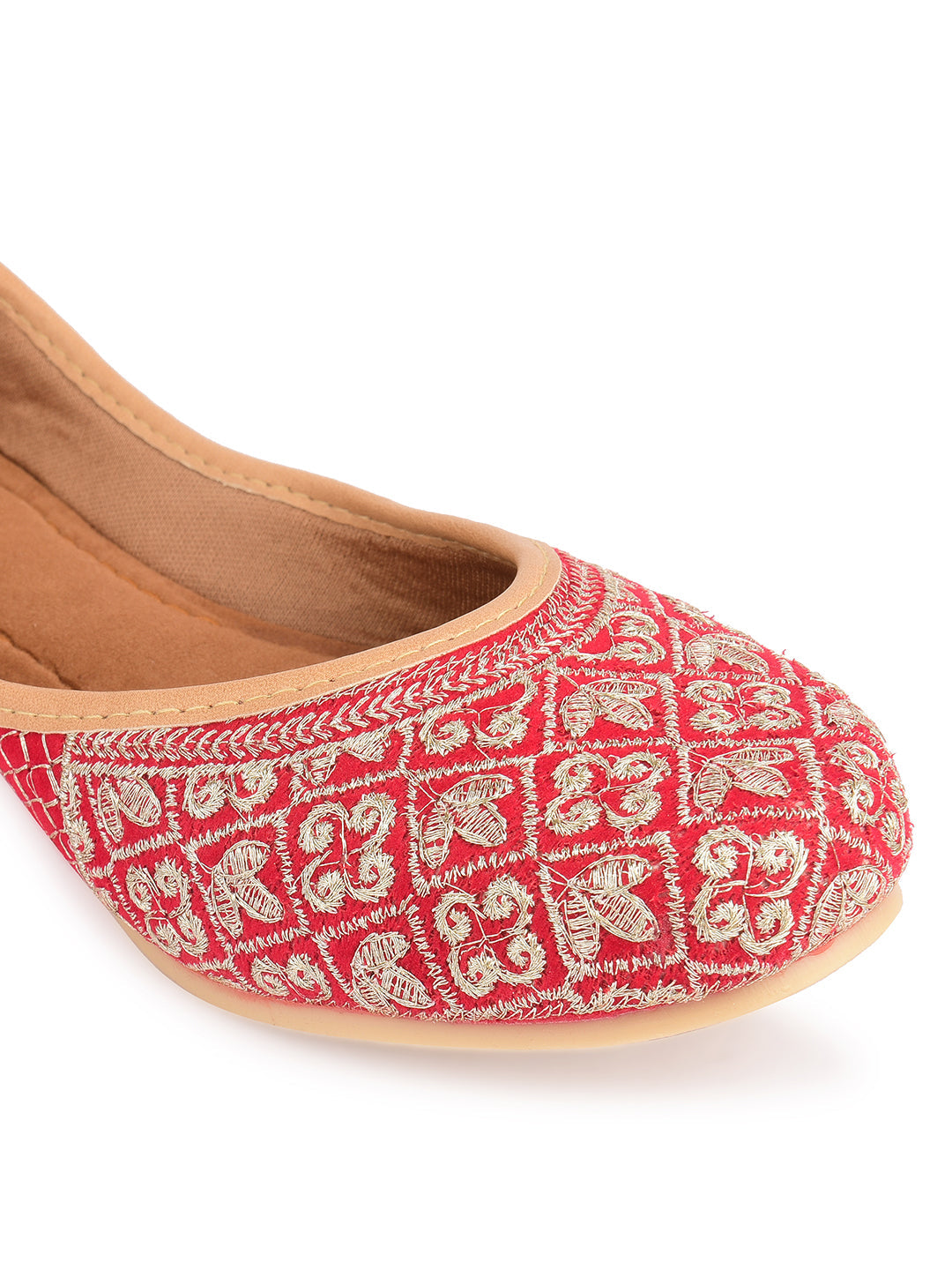 Desi Colour Women Indian Ethnic Footwear-Cushioned Red Zari Woek