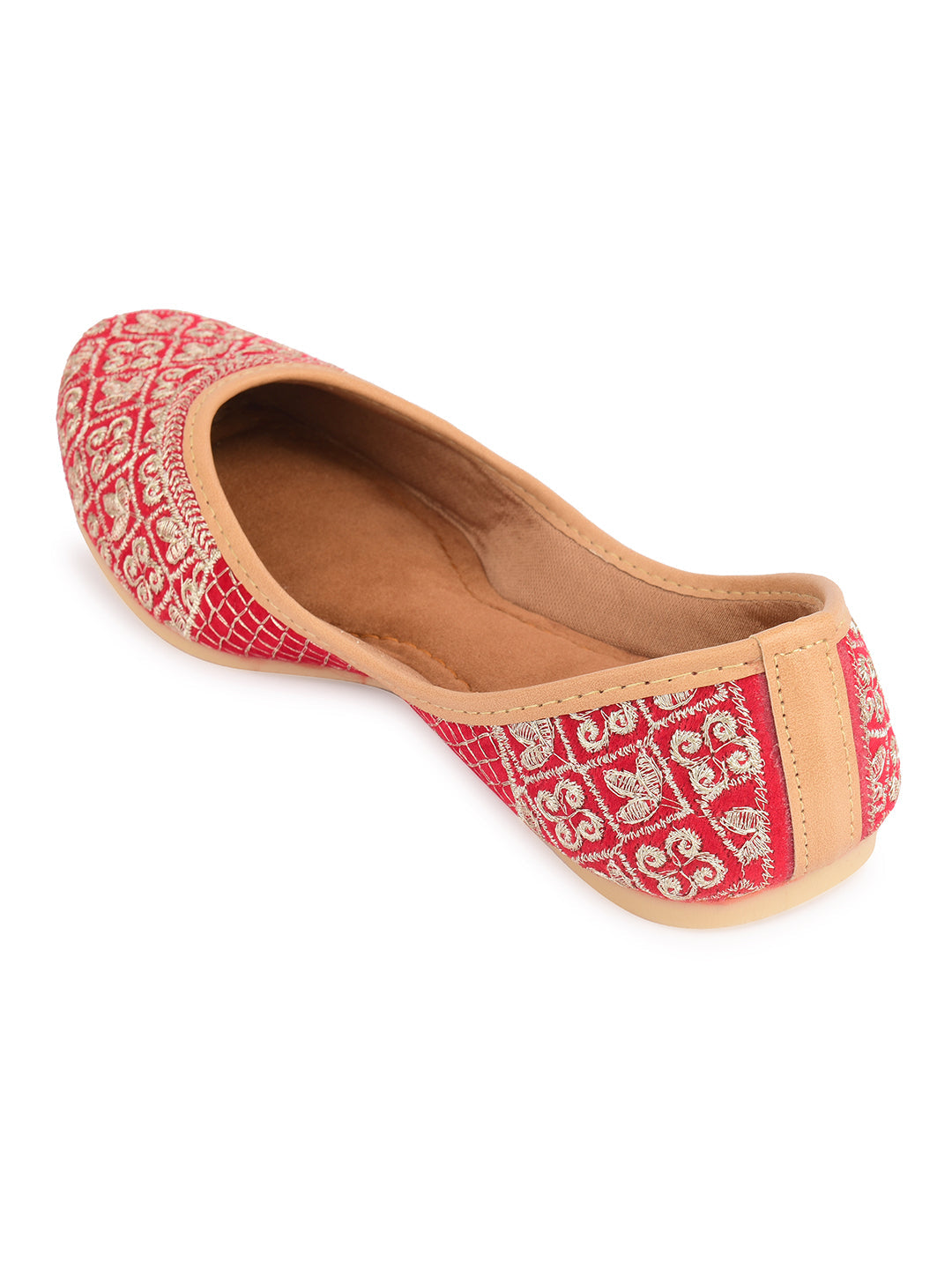 Desi Colour Women Indian Ethnic Footwear-Cushioned Red Zari Woek