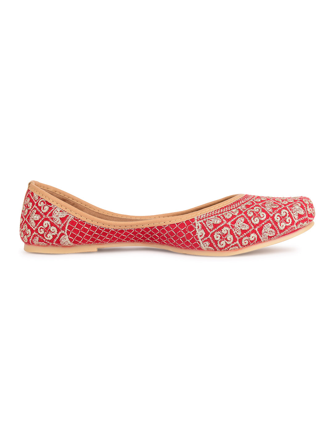 Desi Colour Women Indian Ethnic Footwear-Cushioned Red Zari Woek