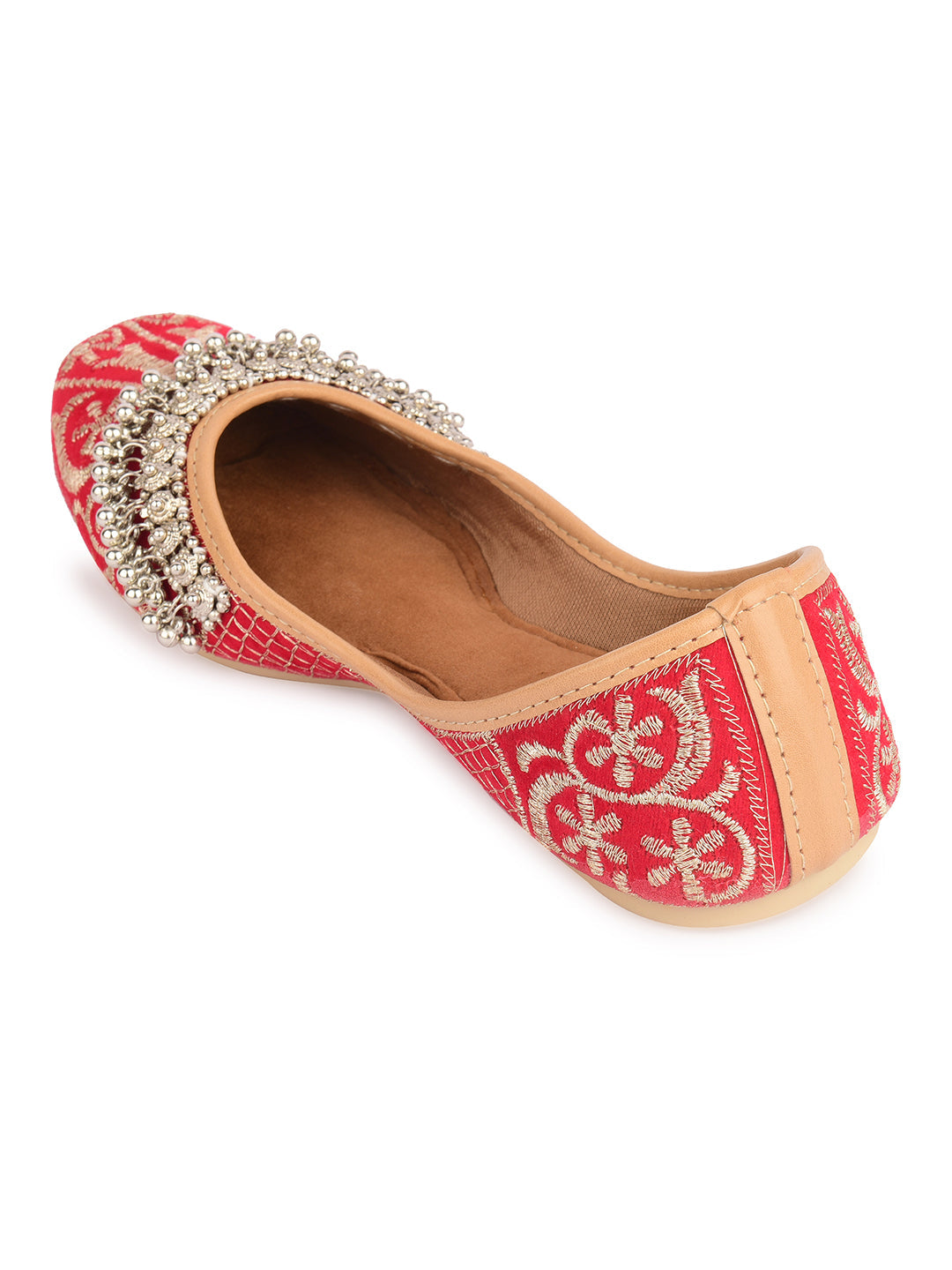 Desi Colour Women Indian Ethnic Footwear-Red Gungroo