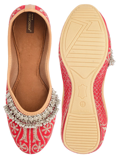 Desi Colour Women Indian Ethnic Footwear-Red Gungroo