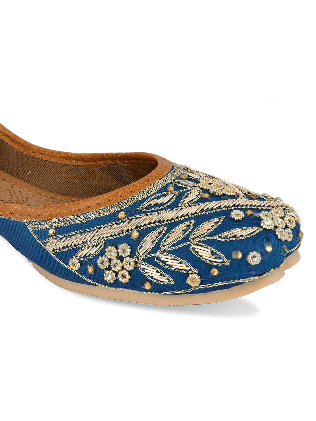 Desi Colour Women Indian Ethnic Footwear-Teal Dabka