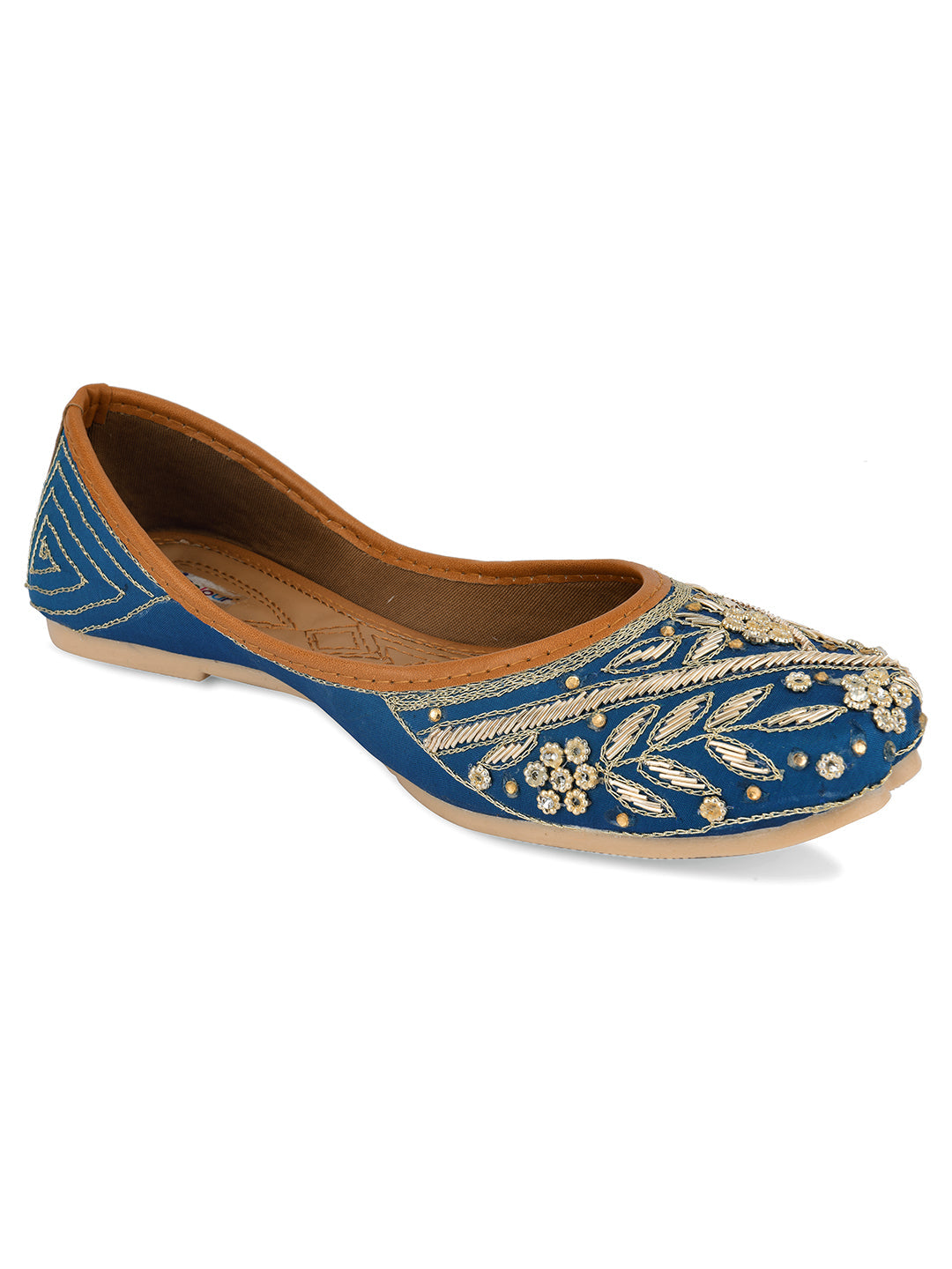 Desi Colour Women Indian Ethnic Footwear-Teal Dabka