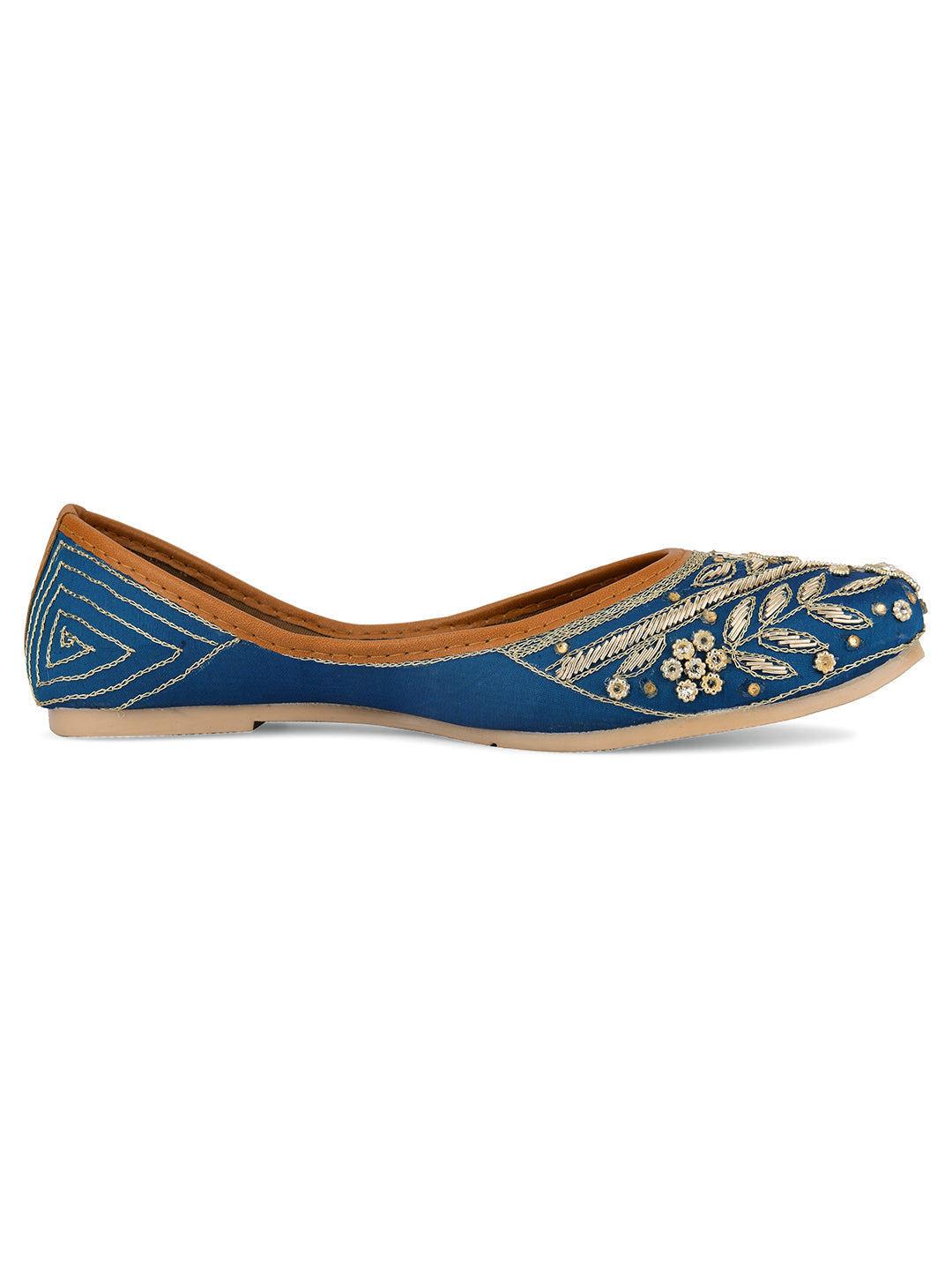 Desi Colour Women Indian Ethnic Footwear-Teal Dabka