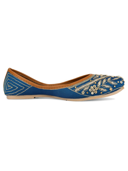 Desi Colour Women Indian Ethnic Footwear-Teal Dabka