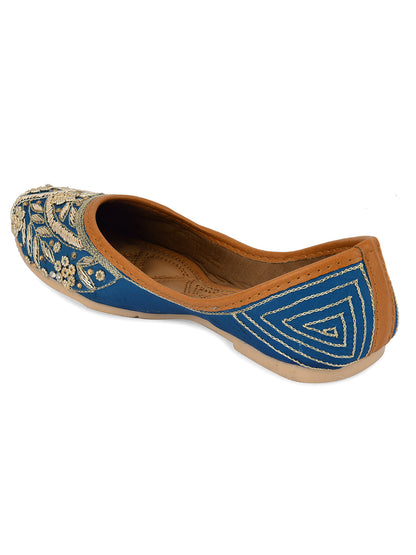 Desi Colour Women Indian Ethnic Footwear-Teal Dabka