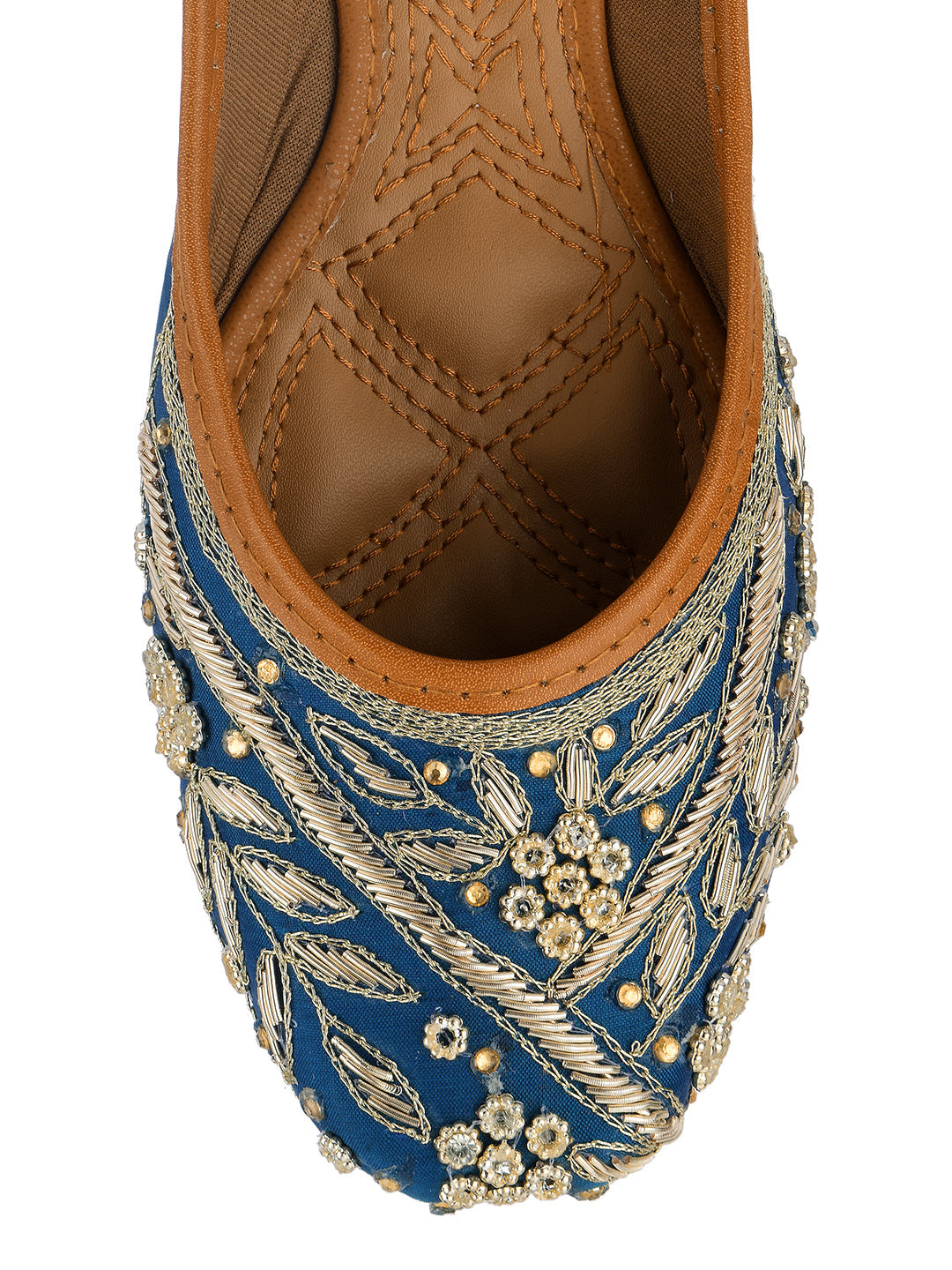 Desi Colour Women Indian Ethnic Footwear-Teal Dabka