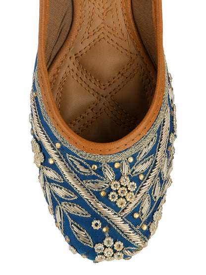 Desi Colour Women Indian Ethnic Footwear-Teal Dabka