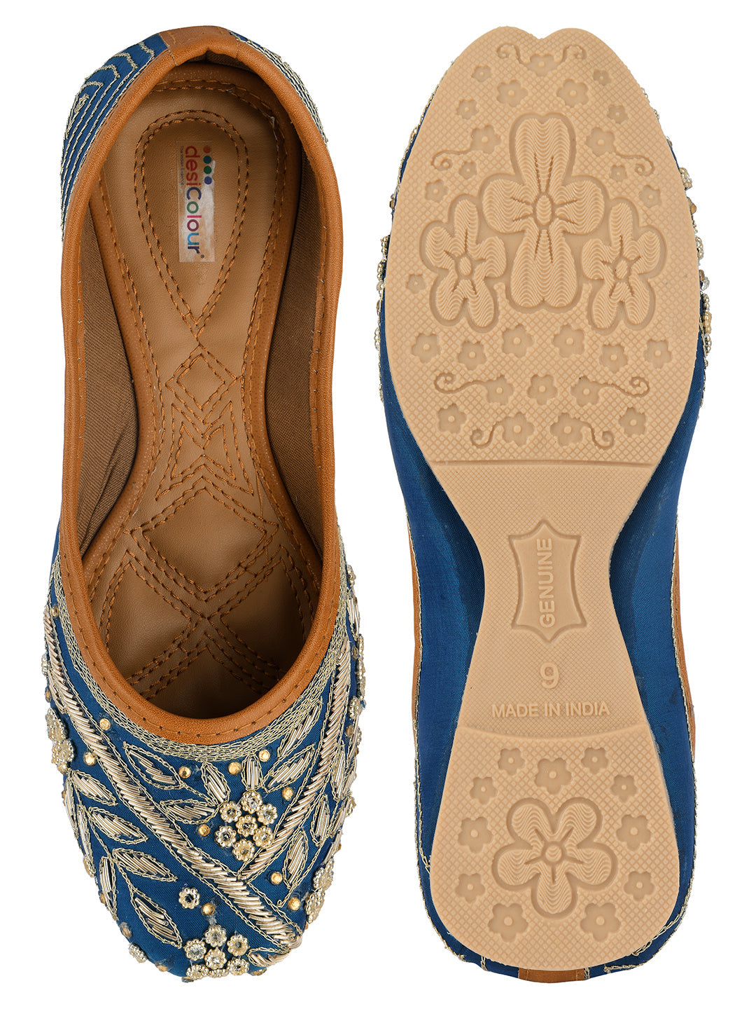 Desi Colour Women Indian Ethnic Footwear-Teal Dabka