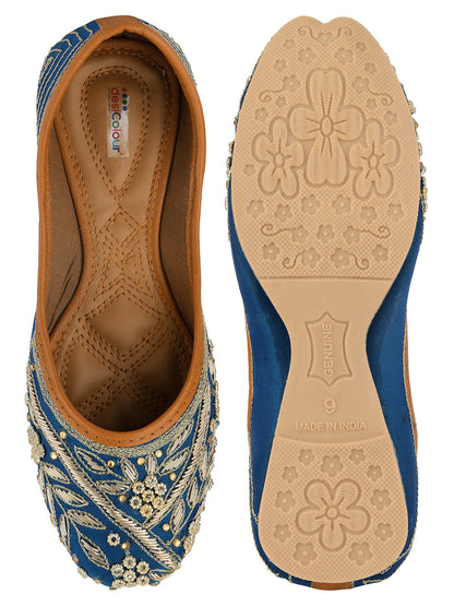 Desi Colour Women Indian Ethnic Footwear-Teal Dabka