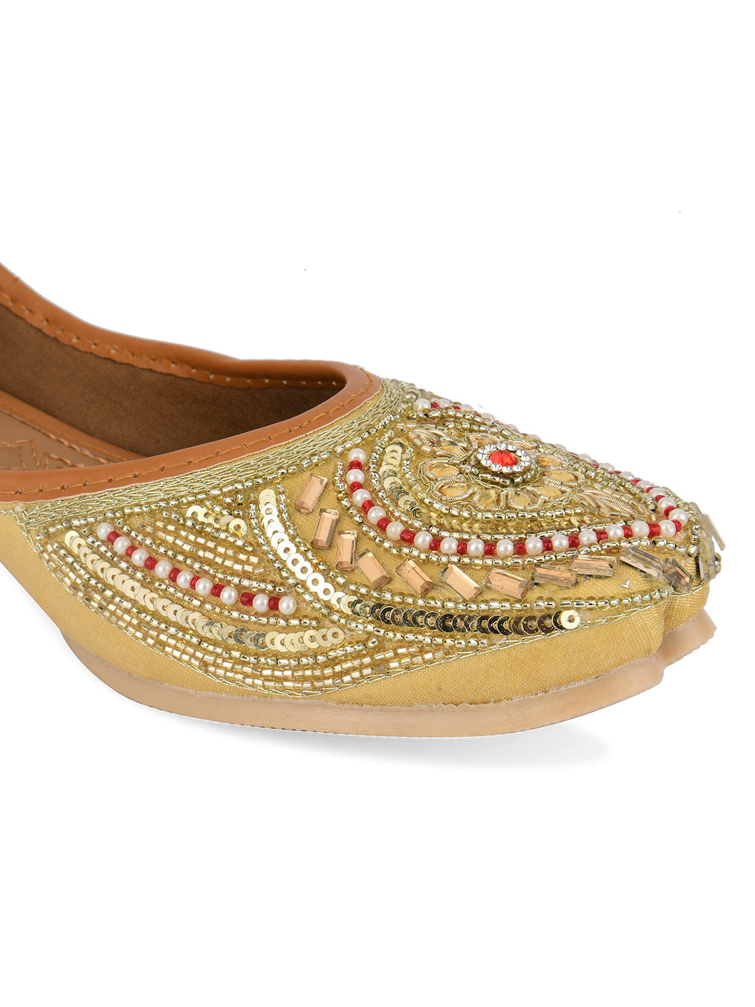 Desi Colour Women Indian Ethnic Footwear-Gold Red Dabka