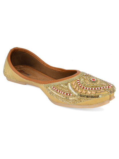 Desi Colour Women Indian Ethnic Footwear-Gold Red Dabka