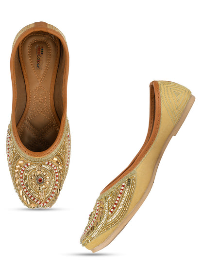Desi Colour Women Indian Ethnic Footwear-Gold Red Dabka