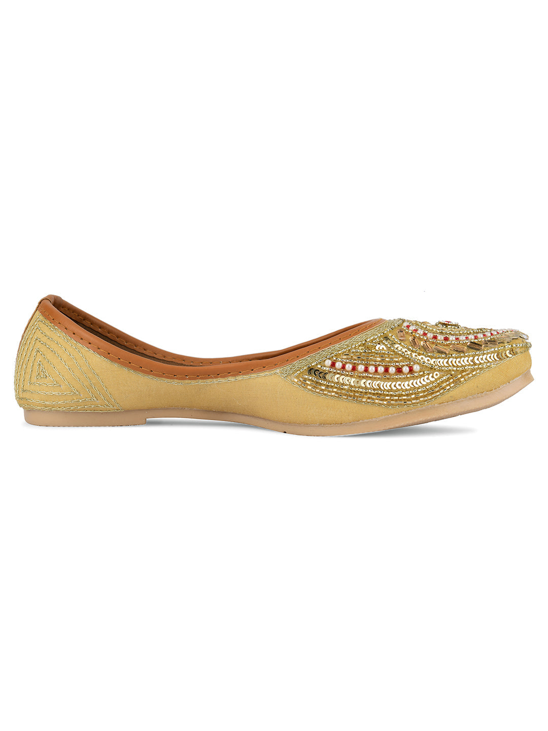 Desi Colour Women Indian Ethnic Footwear-Gold Red Dabka