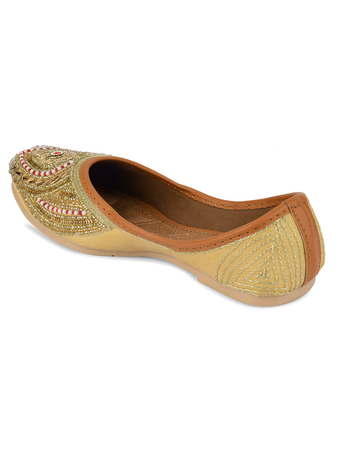 Desi Colour Women Indian Ethnic Footwear-Gold Red Dabka