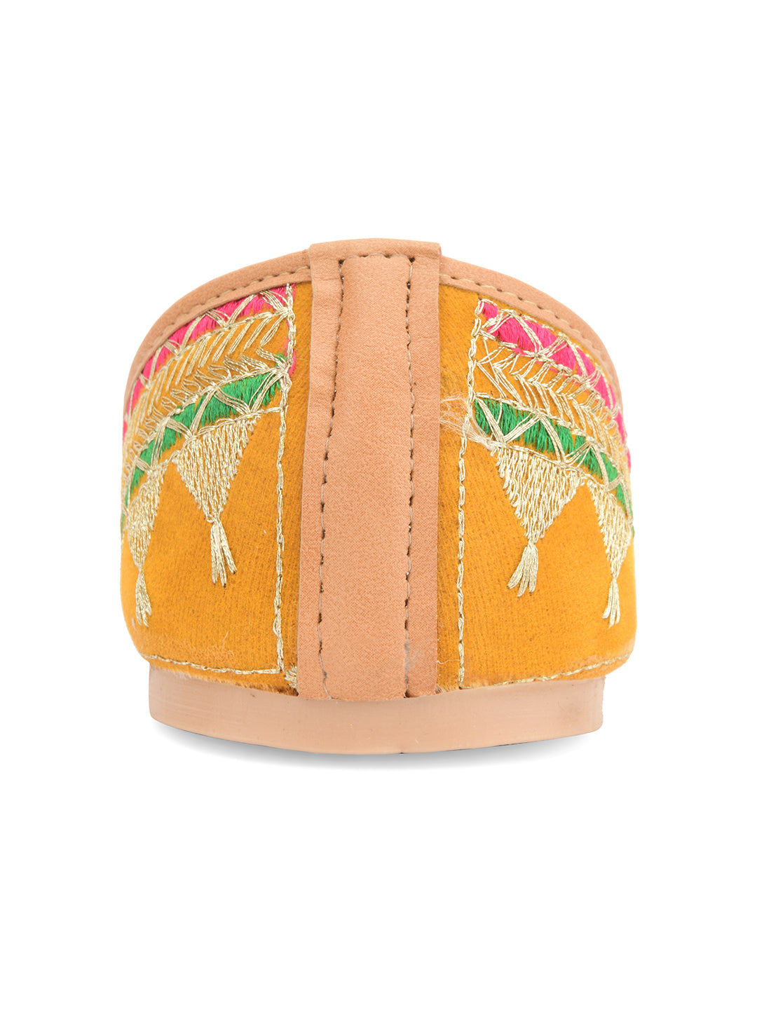 Desi Colour Women Indian Ethnic Footwear-Embroidered Mustard Zari