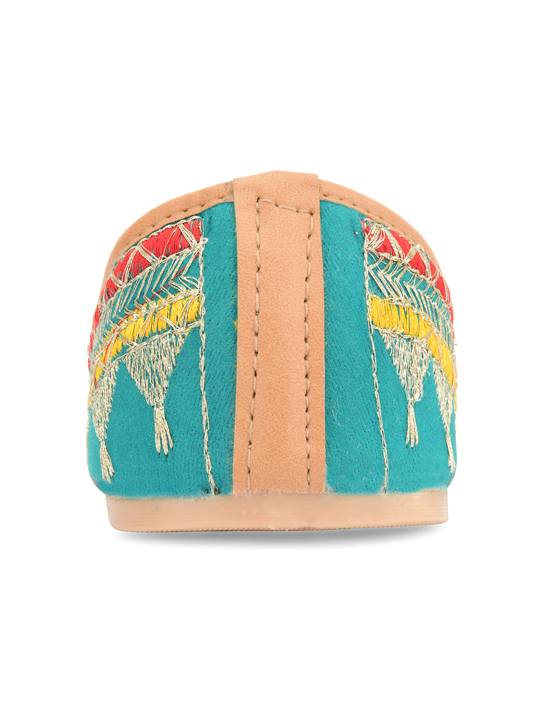 Desi Colour Women Indian Ethnic Footwear-Embroidered Sea Green Zari