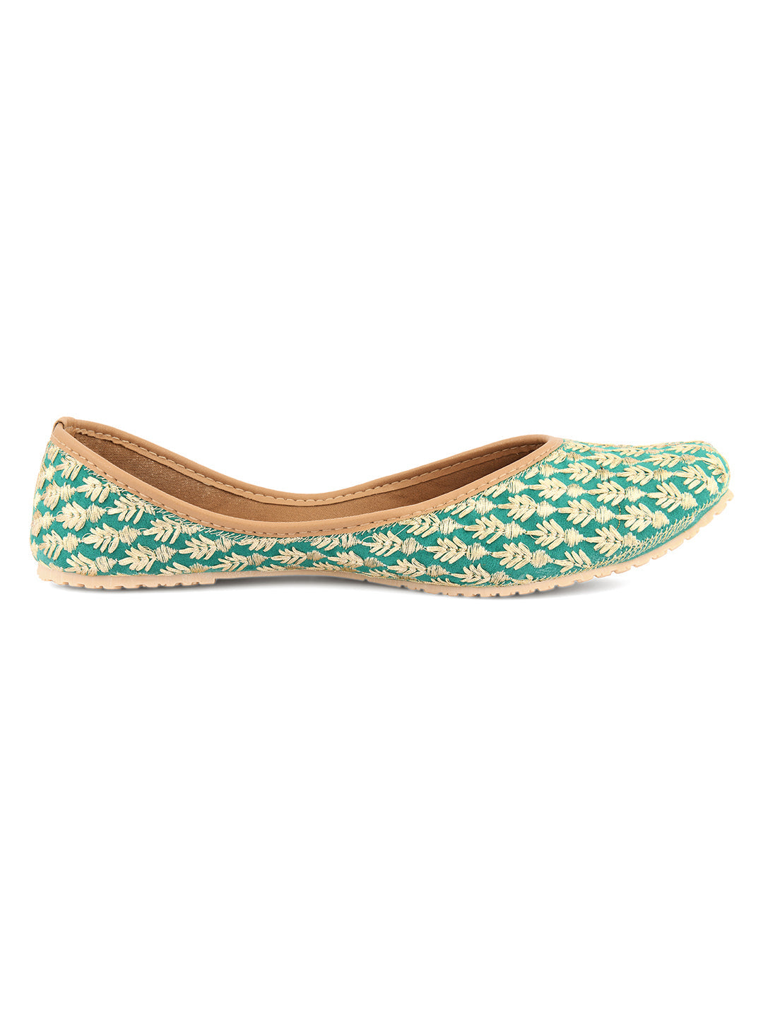 Desi Colour Women Indian Ethnic Footwear-Green Thread