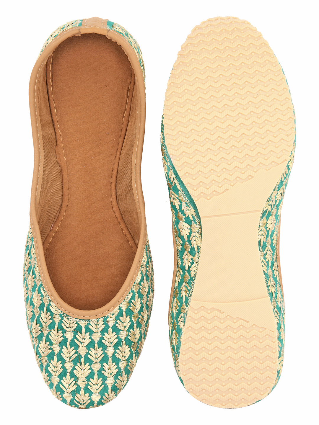 Desi Colour Women Indian Ethnic Footwear-Green Thread