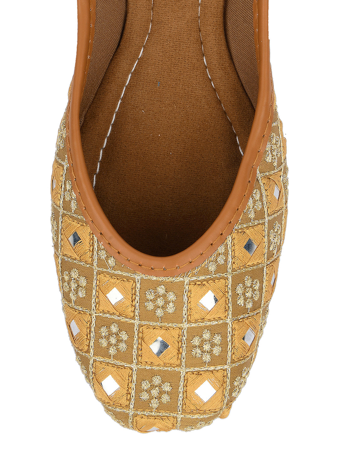 Desi Colour Women Indian Ethnic Footwear-Mini Mirror Emb- Gold