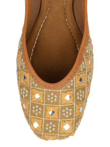 Desi Colour Women Indian Ethnic Footwear-Mini Mirror Emb- Gold