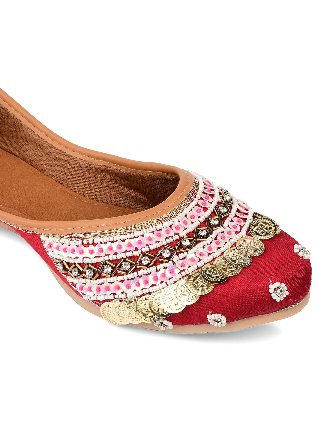 Desi Colour Women Indian Ethnic Footwear-Maroon Coin