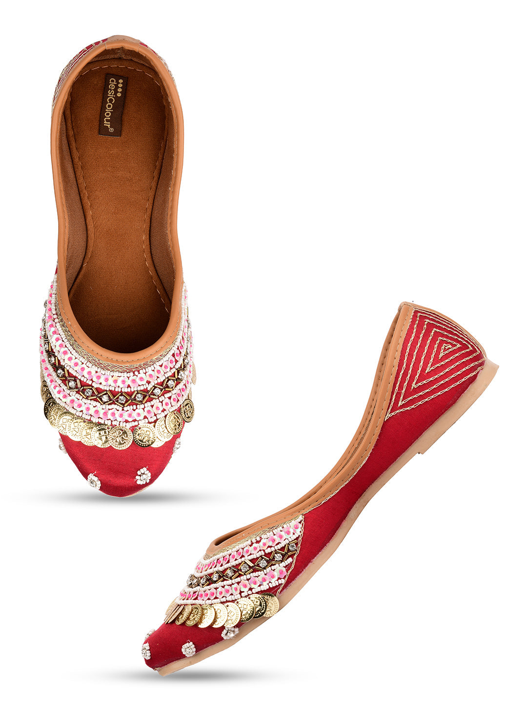 Desi Colour Women Indian Ethnic Footwear-Maroon Coin