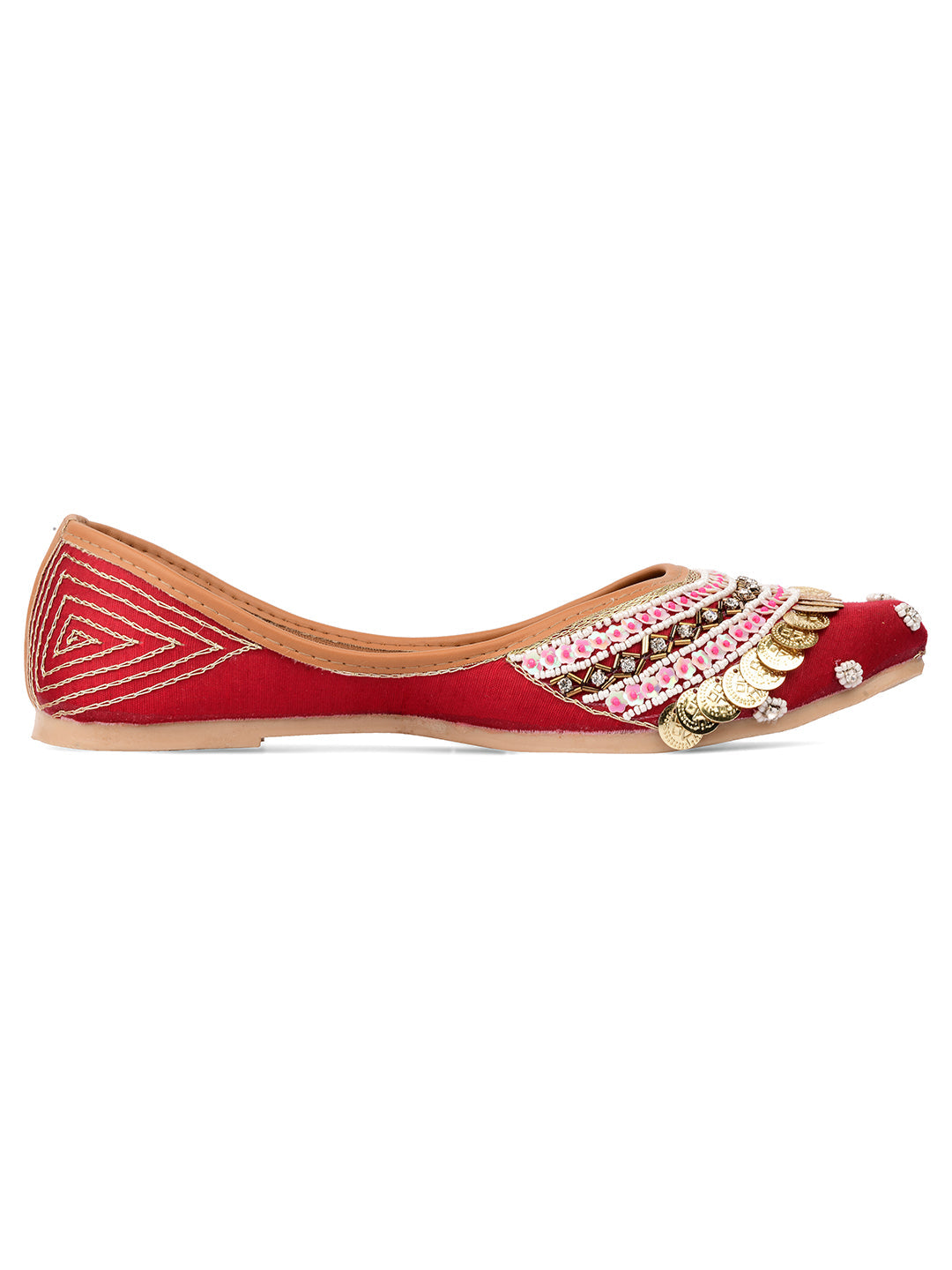 Desi Colour Women Indian Ethnic Footwear-Maroon Coin