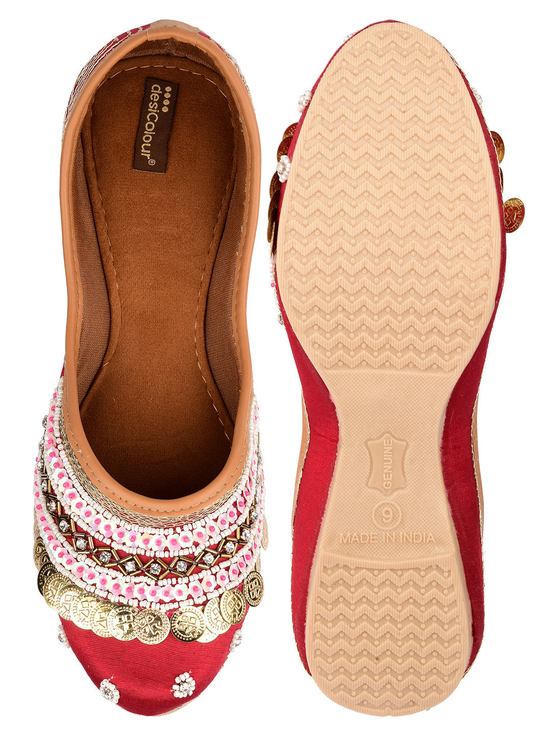 Desi Colour Women Indian Ethnic Footwear-Maroon Coin