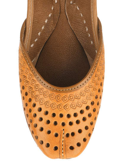 Desi Colour Women Indian Ethnic Footwear-Tan Leather Laser Cut
