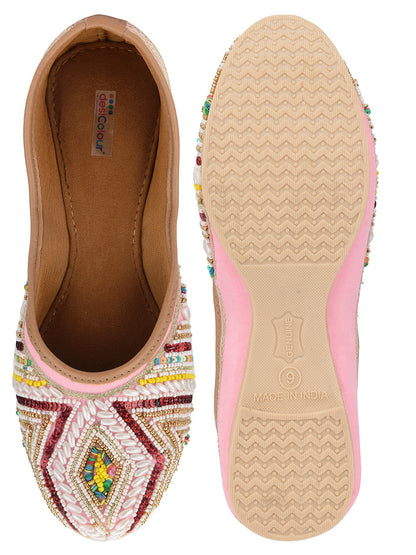 Desi Colour Women Indian Ethnic Footwear-Rhombus Pearl Emb