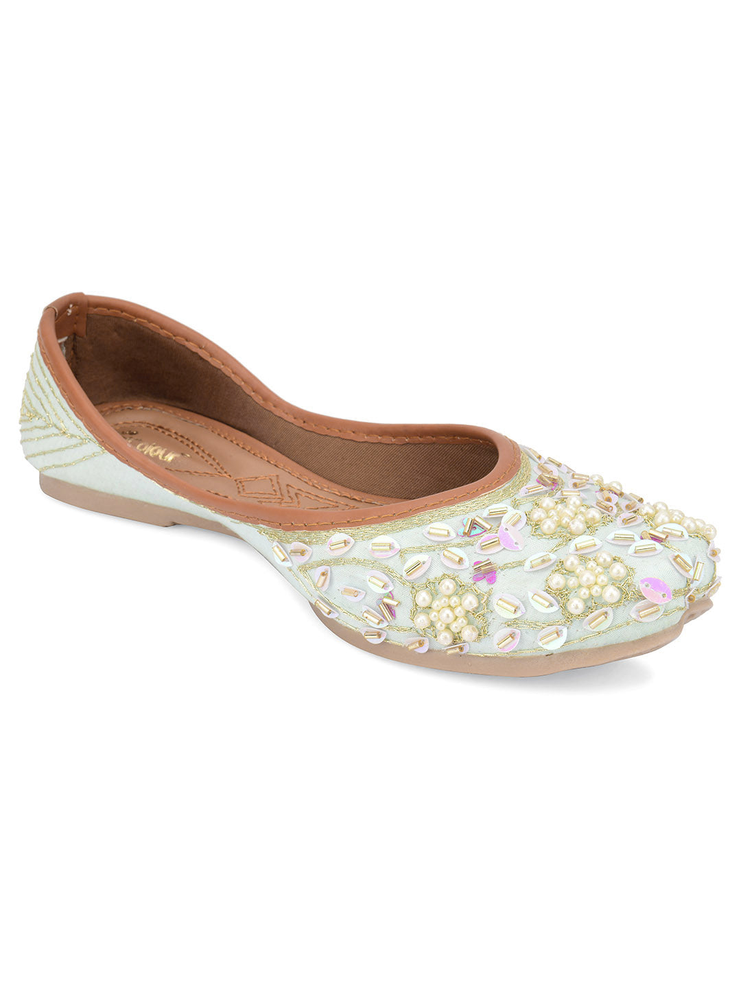 Desi Colour Women Indian Ethnic Footwear-Sky Blue Pearl