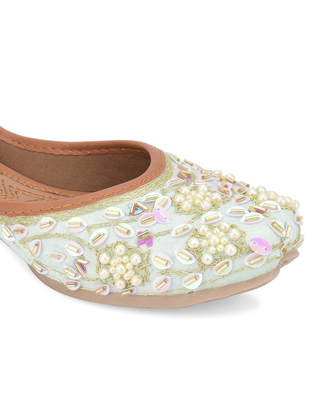 Desi Colour Women Indian Ethnic Footwear-Sky Blue Pearl