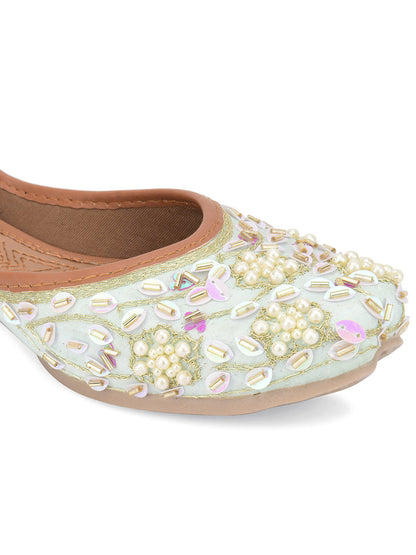 Desi Colour Women Indian Ethnic Footwear-Sky Blue Pearl