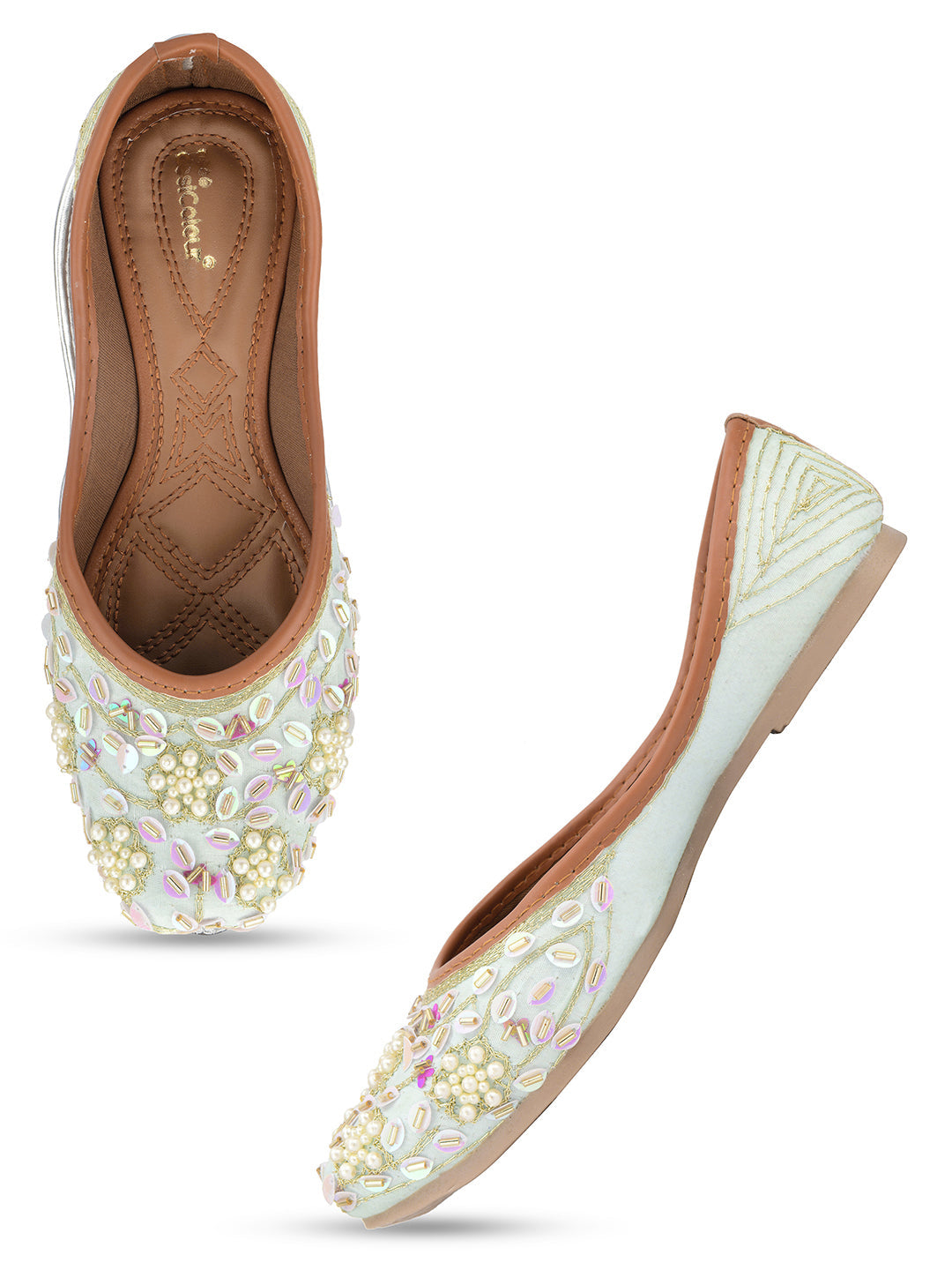 Desi Colour Women Indian Ethnic Footwear-Sky Blue Pearl