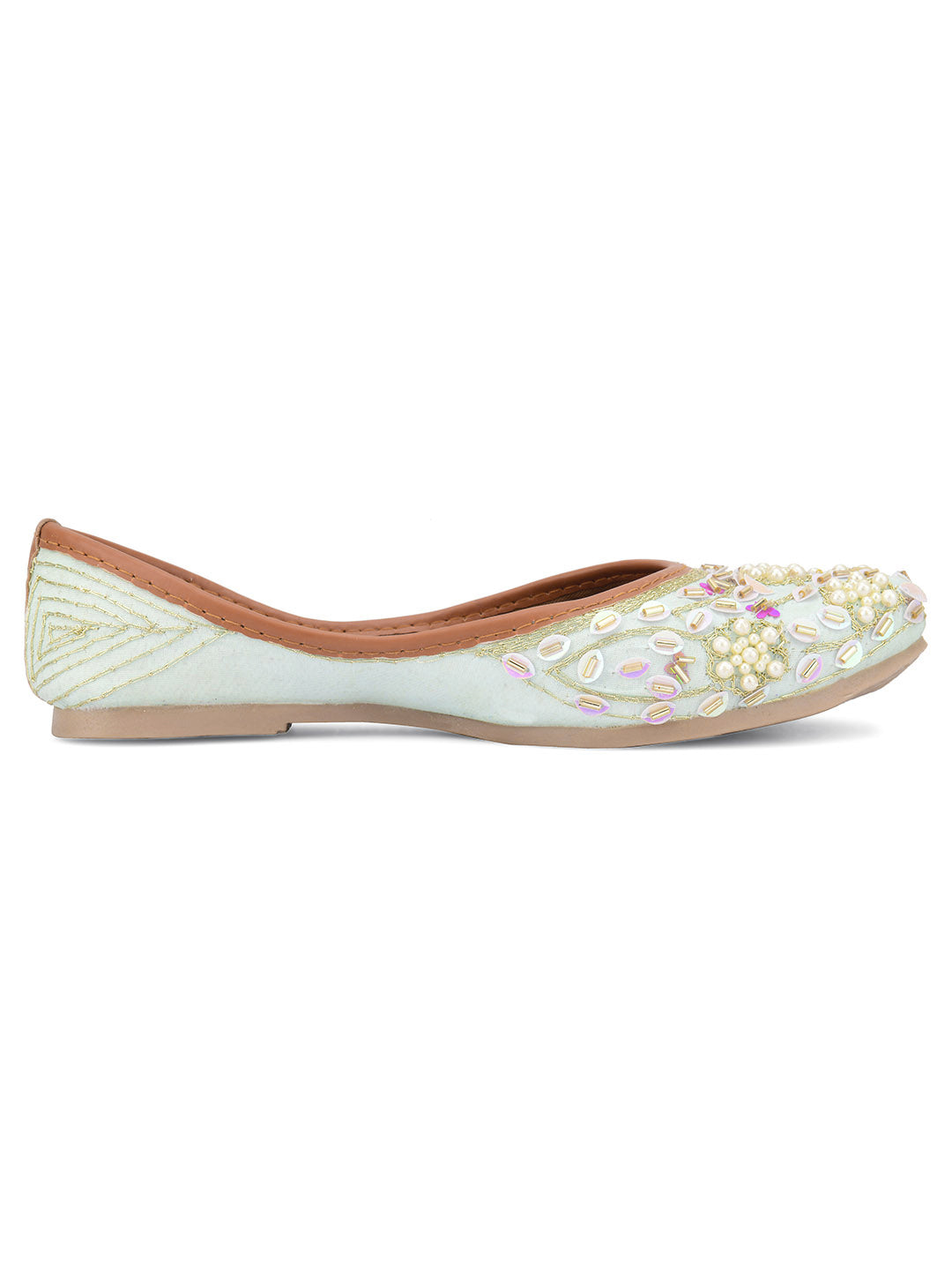 Desi Colour Women Indian Ethnic Footwear-Sky Blue Pearl