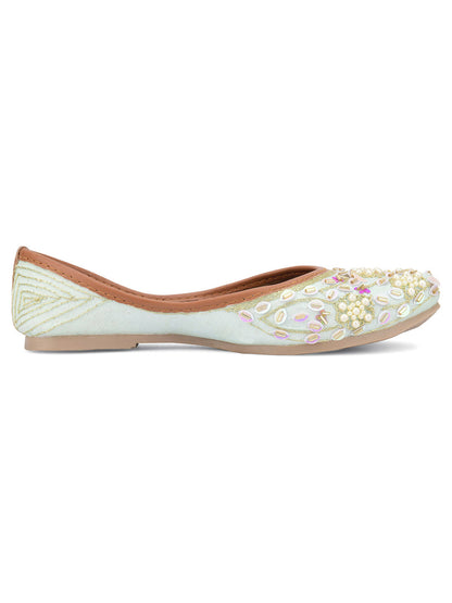 Desi Colour Women Indian Ethnic Footwear-Sky Blue Pearl