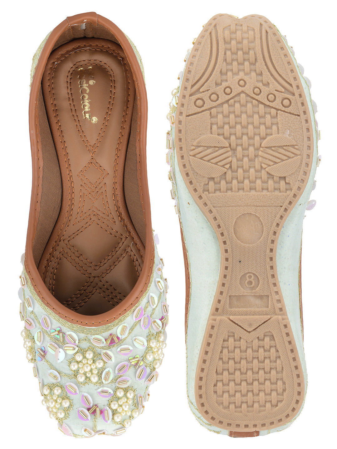 Desi Colour Women Indian Ethnic Footwear-Sky Blue Pearl