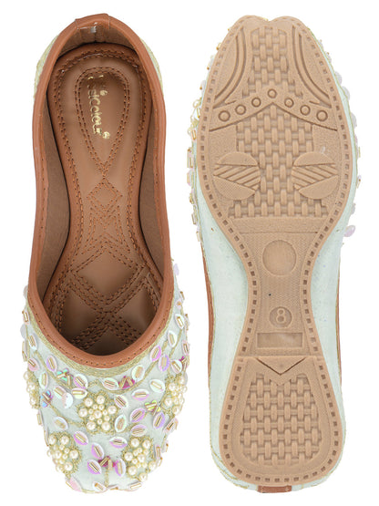 Desi Colour Women Indian Ethnic Footwear-Sky Blue Pearl