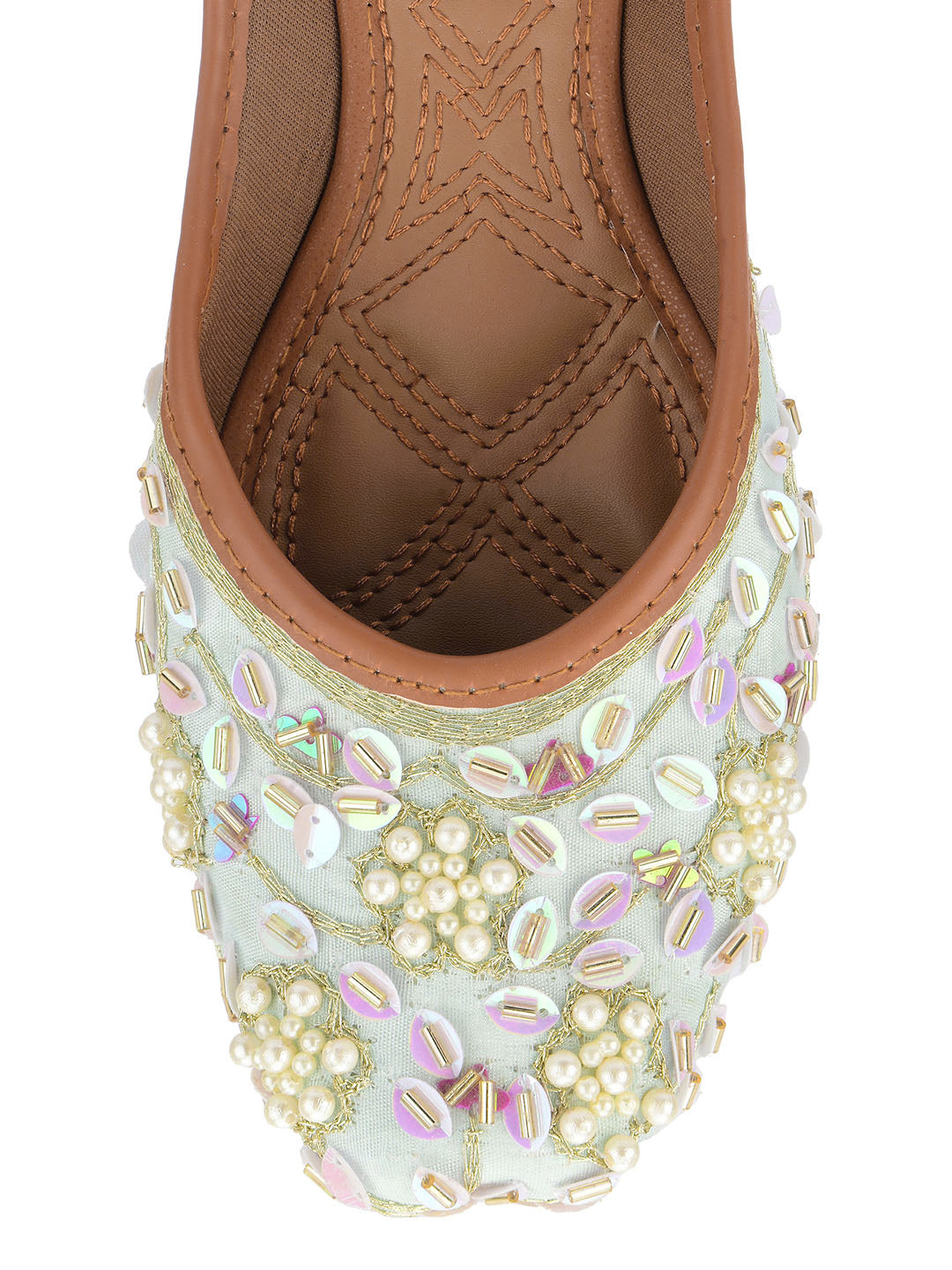 Desi Colour Women Indian Ethnic Footwear-Sky Blue Pearl
