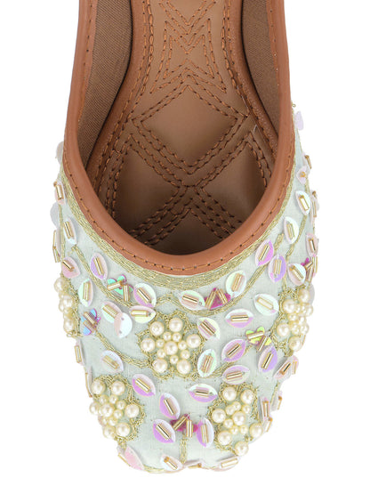 Desi Colour Women Indian Ethnic Footwear-Sky Blue Pearl