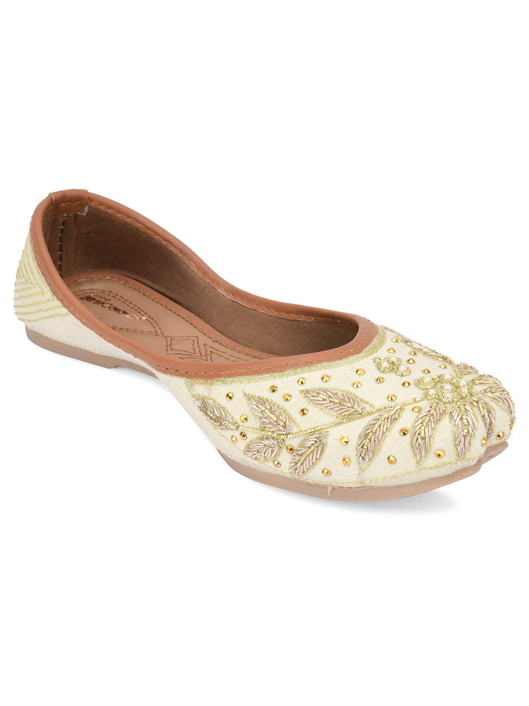 Desi Colour Women Indian Ethnic Footwear-Dabka Off White