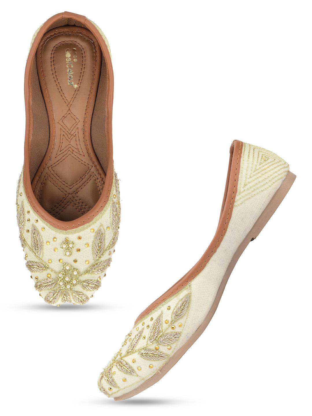 Desi Colour Women Indian Ethnic Footwear-Dabka Off White