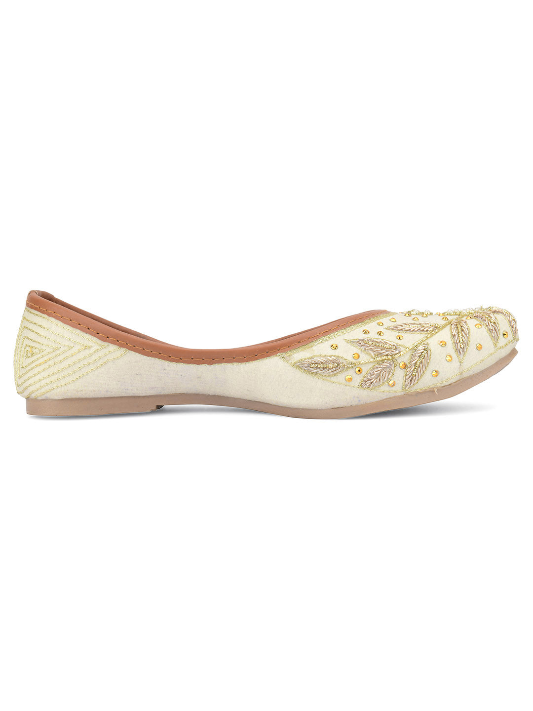 Desi Colour Women Indian Ethnic Footwear-Dabka Off White