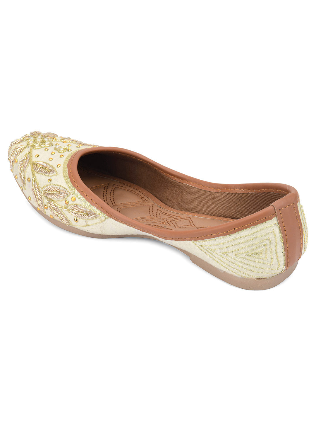 Desi Colour Women Indian Ethnic Footwear-Dabka Off White